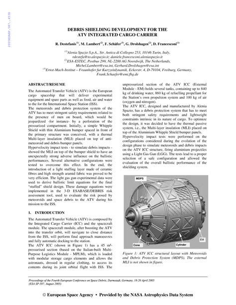 computational design of metal-fabric orbital debris shielding|DEVELOPMENT OF THE NEXT GENERATION OF .